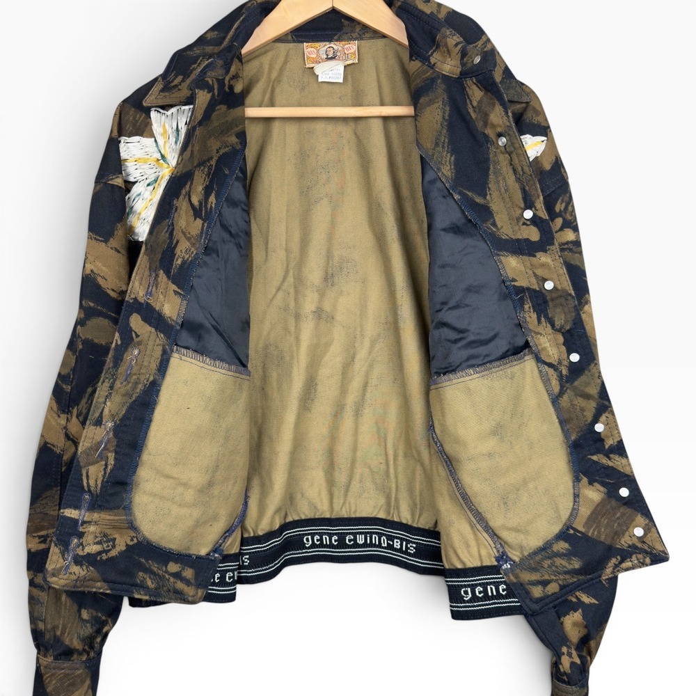 Gene Ewing Bis Bomber Jacket Camo Floral Embroidered VTG 1991 Funky Boho Fit M/L - Picture 6 of 9